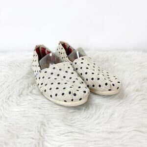Toms. 6.5 Womens Ivory White Black Polka Dot Burlap Slip-on Flats Shoes